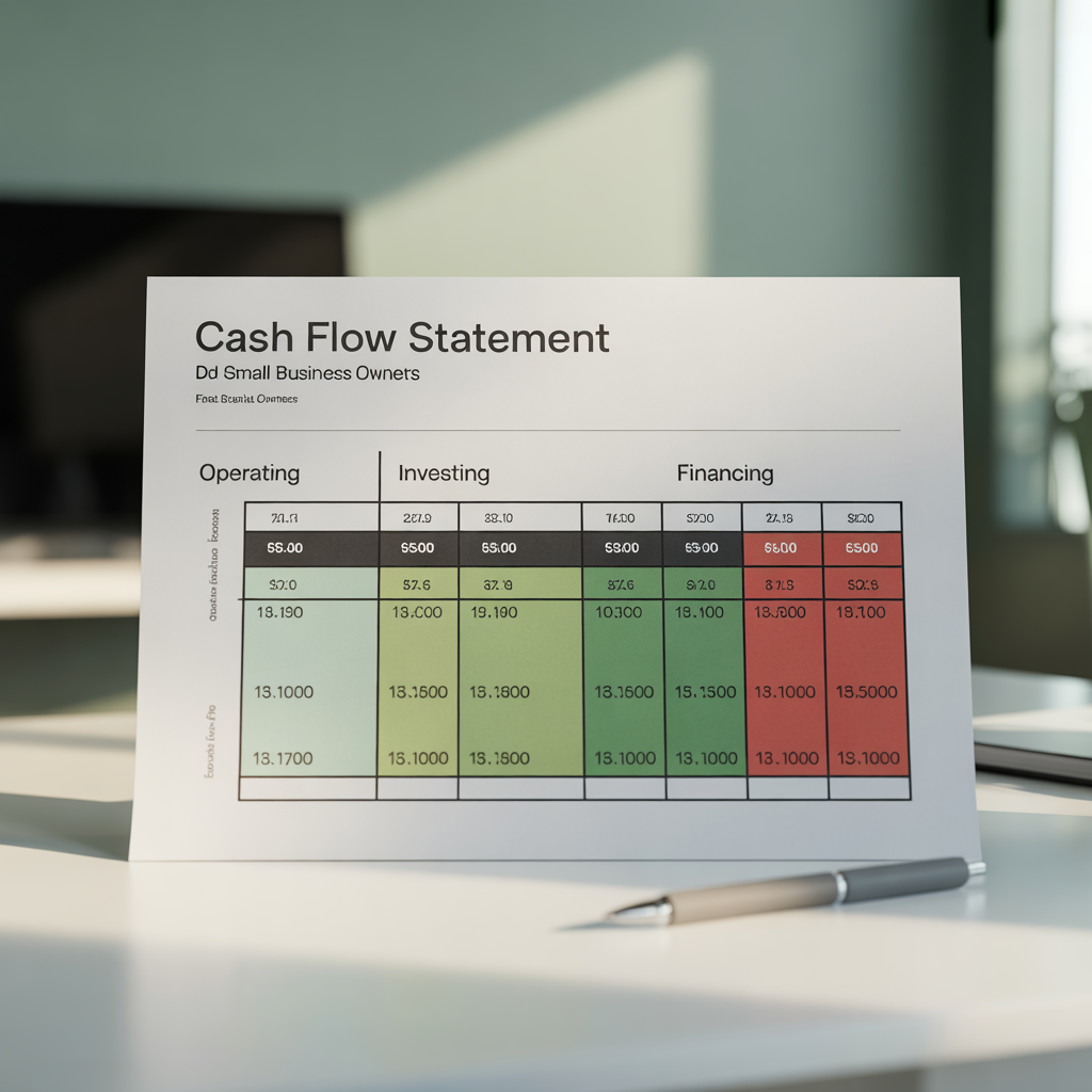 Cash flow statement example for U.S. small business showing net income adjustments.